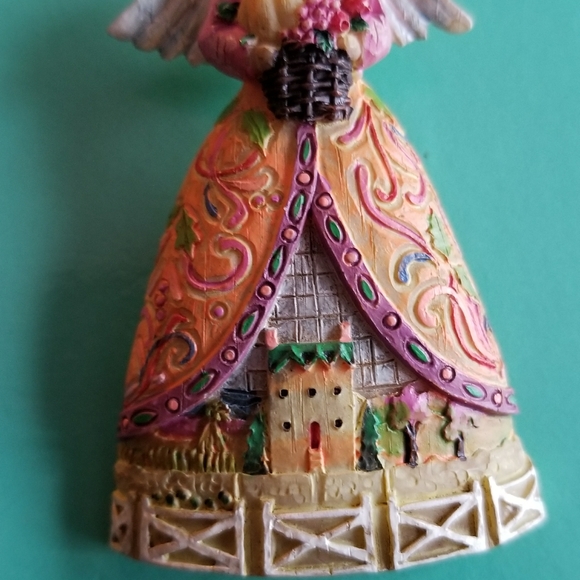 Relisted -Vintage Angel brooch with house in her skirt flowers pin floral - Picture 5 of 7